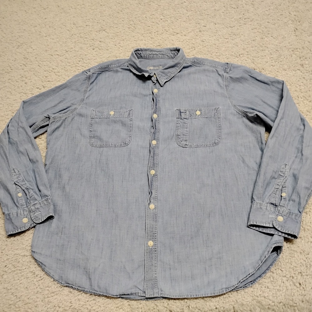 GAP Shirt Mens XL Blue Long Sleeve Button Pockets Western Country Chambray